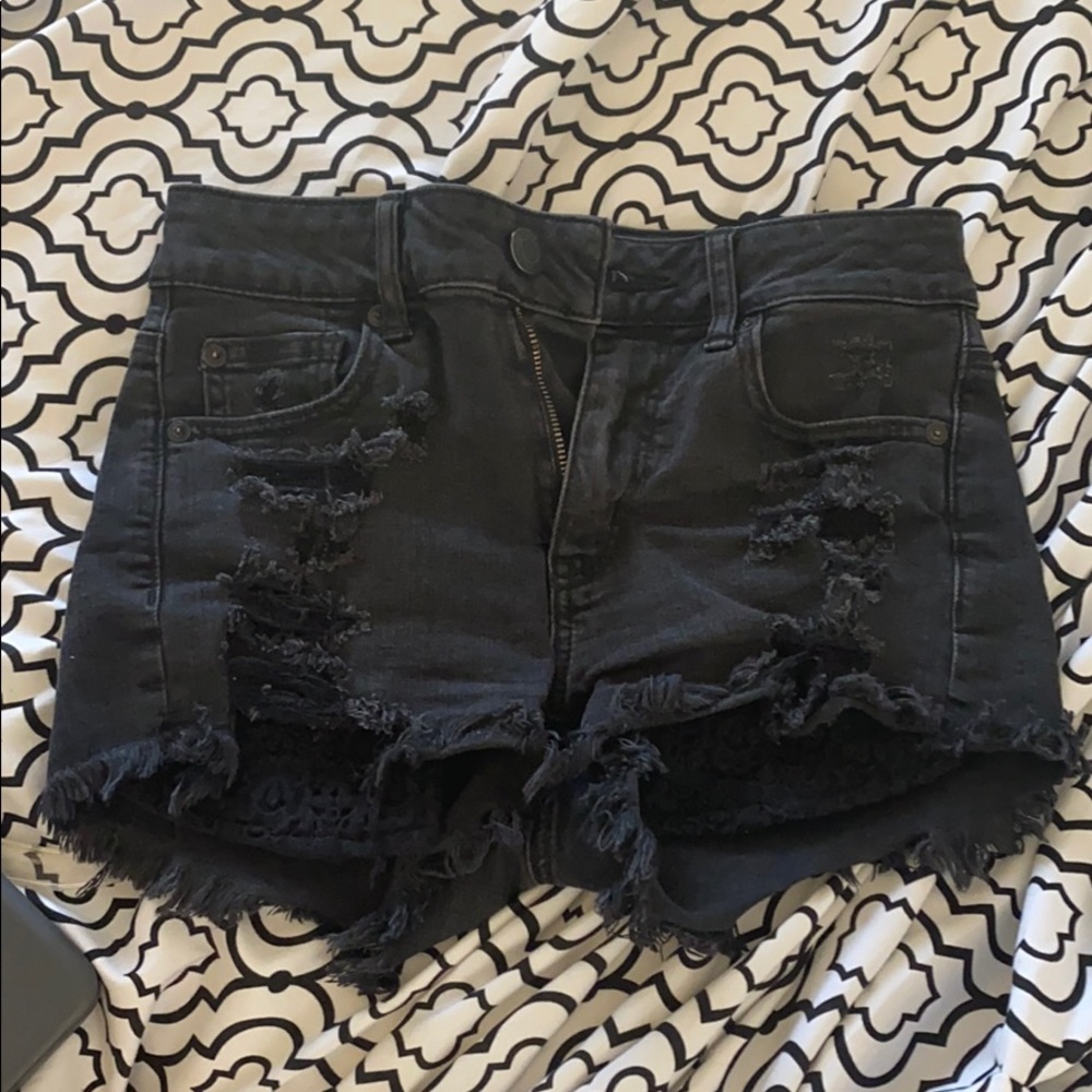 black wash distressed hi rise shorts